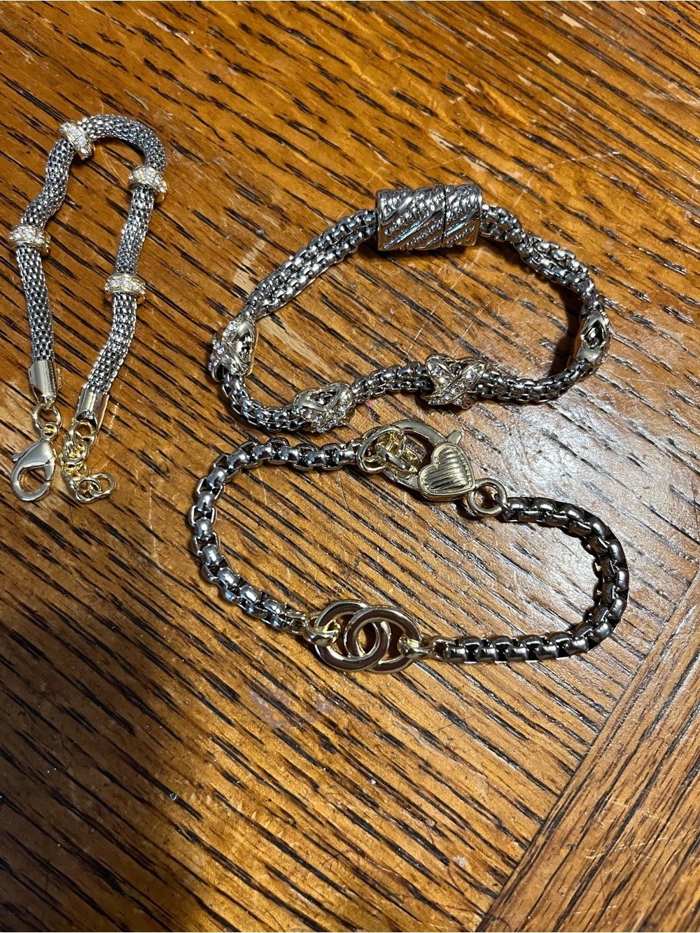 Mixed Metal Chain Bracelets with Gold Accents.  2 Tone